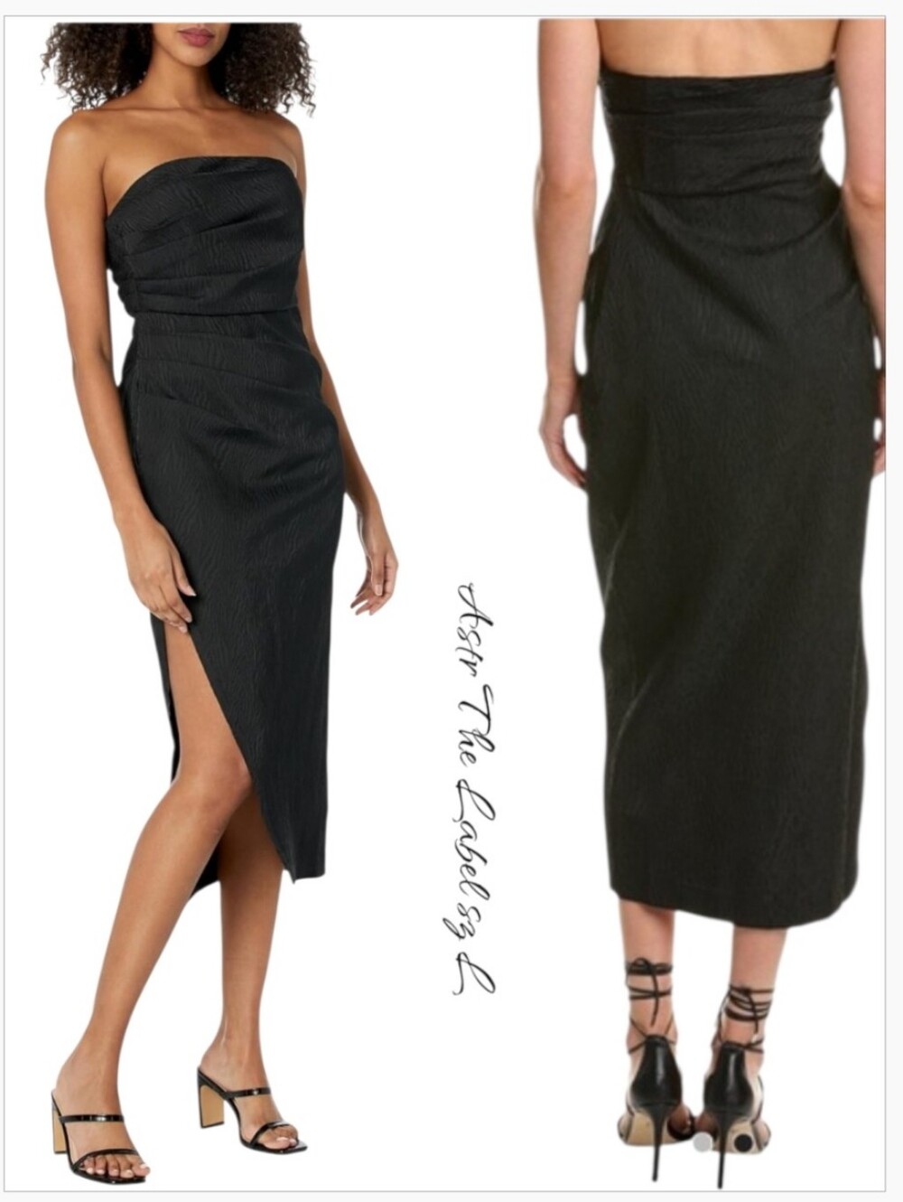 ASTR the Label Muriel Black Strapless Midi Slit Dress Size Large